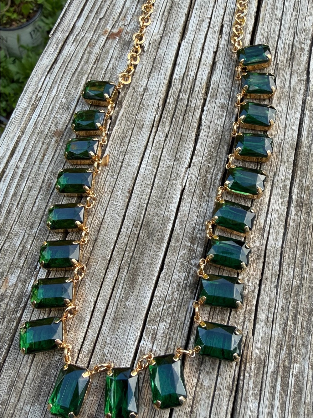 Joan Rivers Emerald Green Necklace Rectangular Faceted  23” Adjustable Length